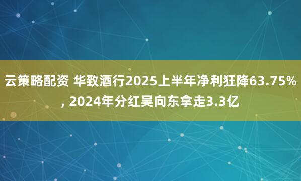 云策略配资 华致酒行2025上半年净利狂降63.75%, 2024年分红吴向东拿走3.3亿